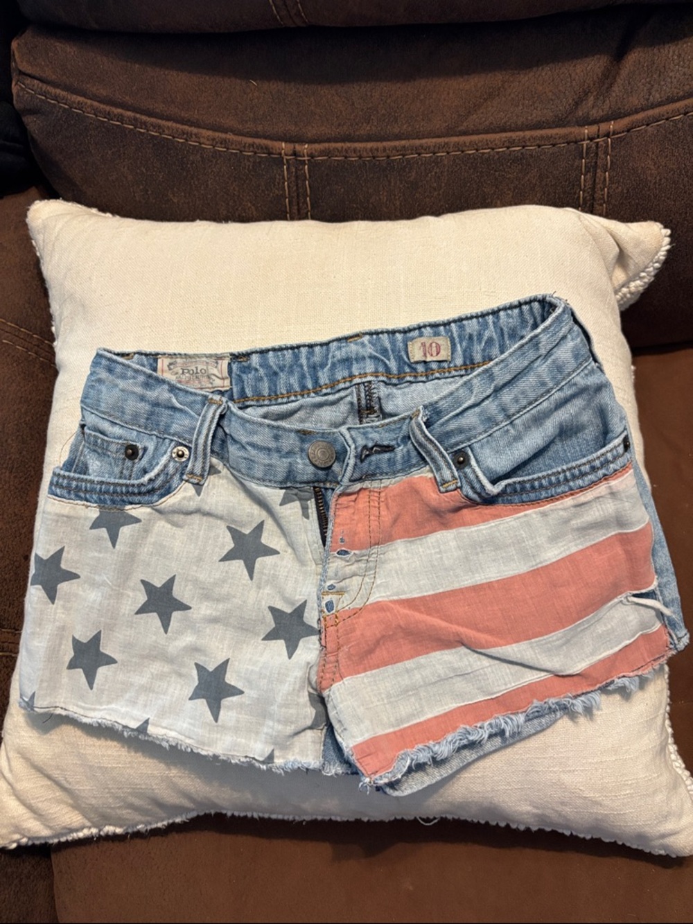 Polo by Ralph Lauren Star & Stripe Denim Shorts in Light Blue and Coral